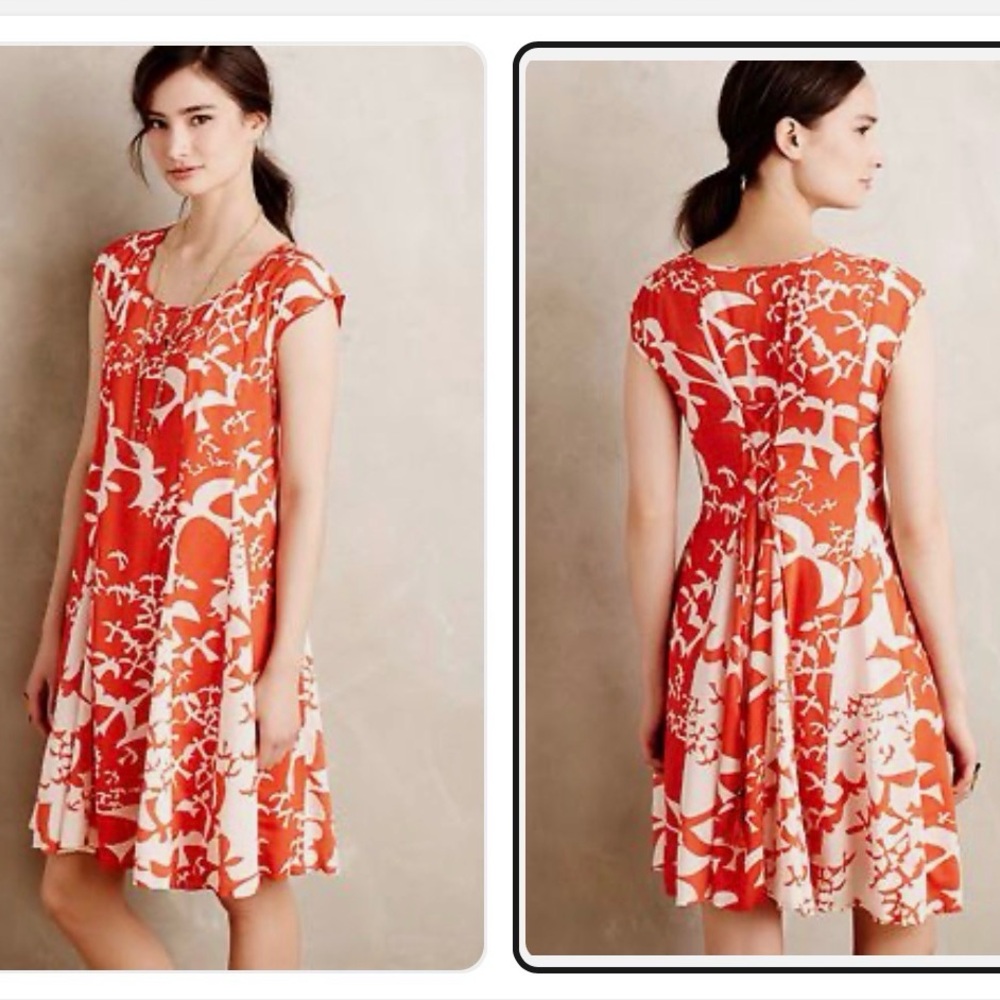Maeve Anthropology Orange Print Trapeze Dress, Size Large.